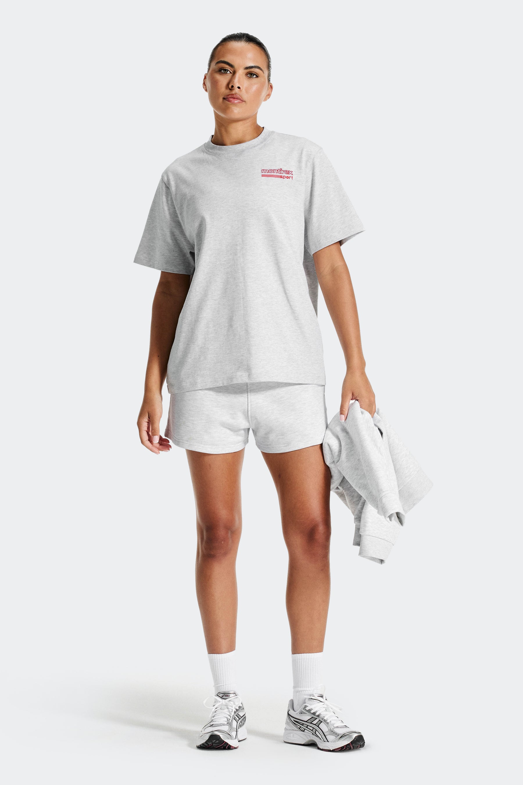 Track Graphic T-Shirt - Grey Marl/Poppy Red