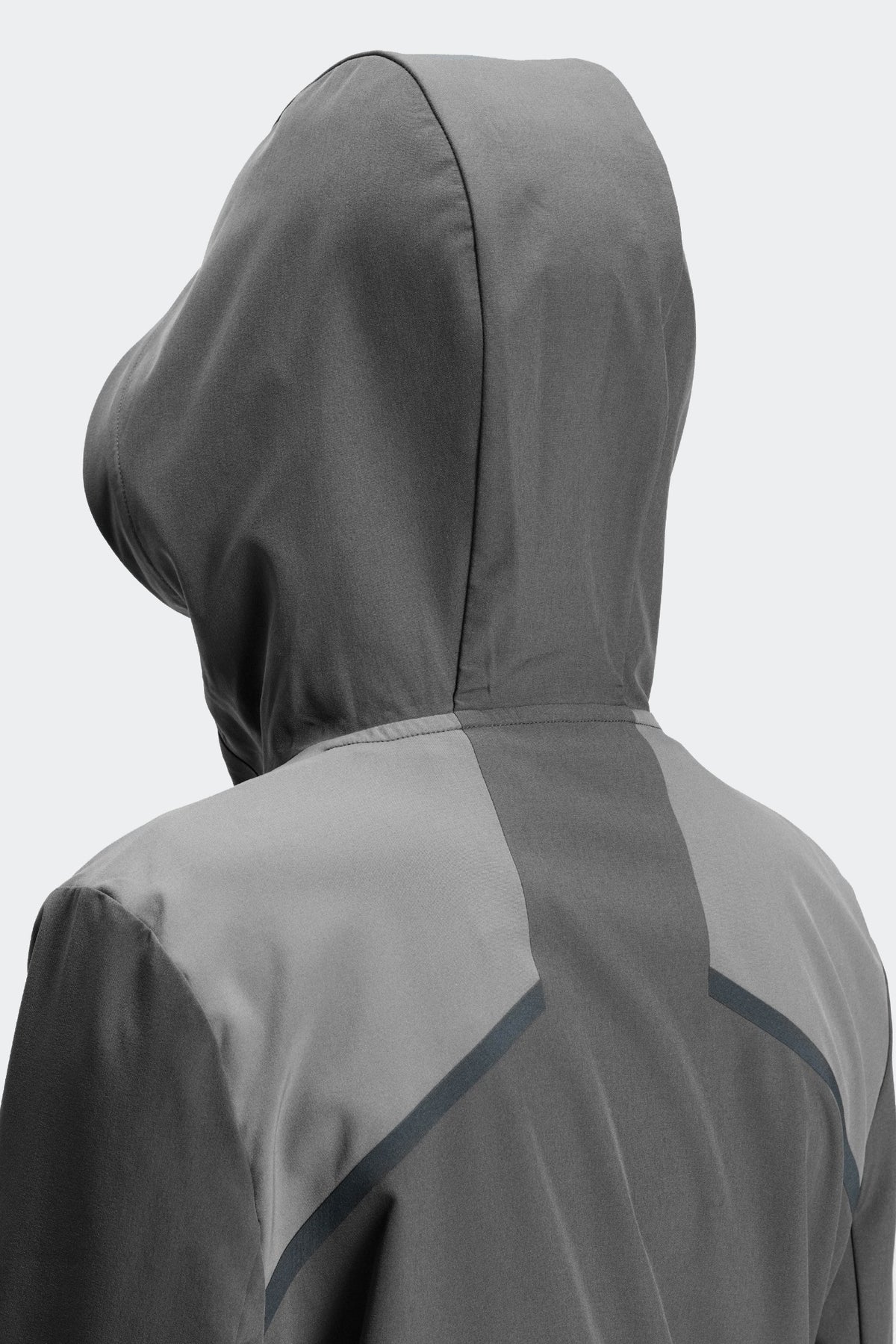 Structured three-piece hood for secure coverage.