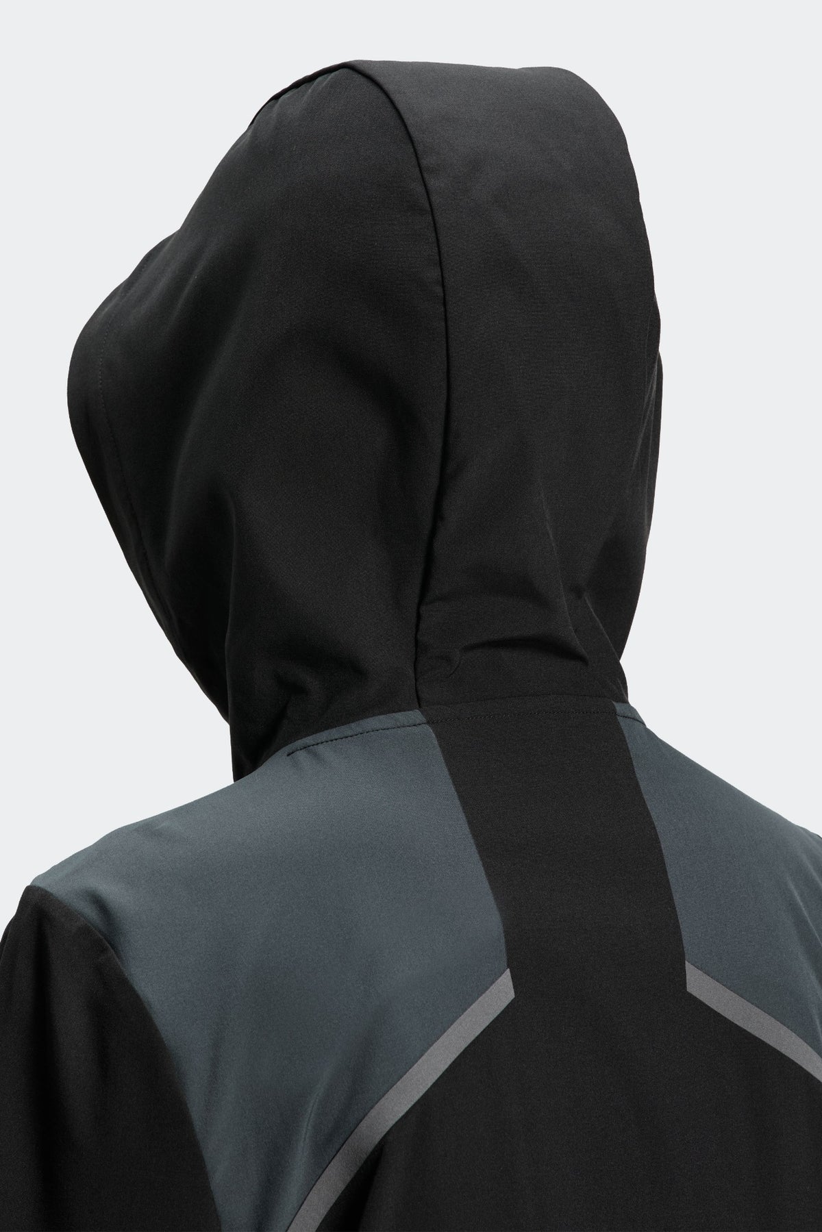 Structured three-piece hood for secure coverage.