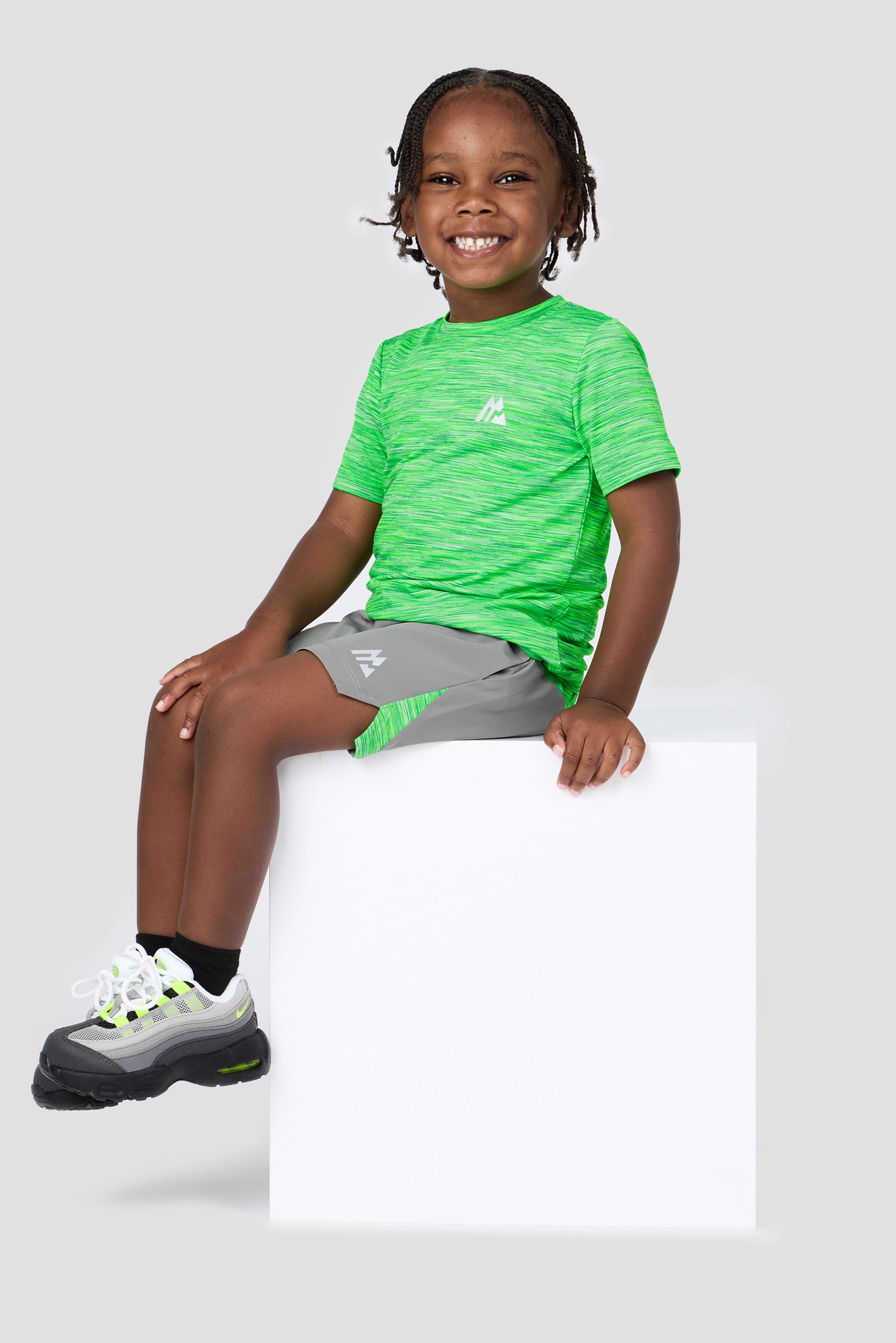 Infant Boys Trail T-Shirt/Short Set - Grey/Neon Green Multi