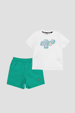 Infant Multi Hex T-Shirt/Short Set - White/Aruba