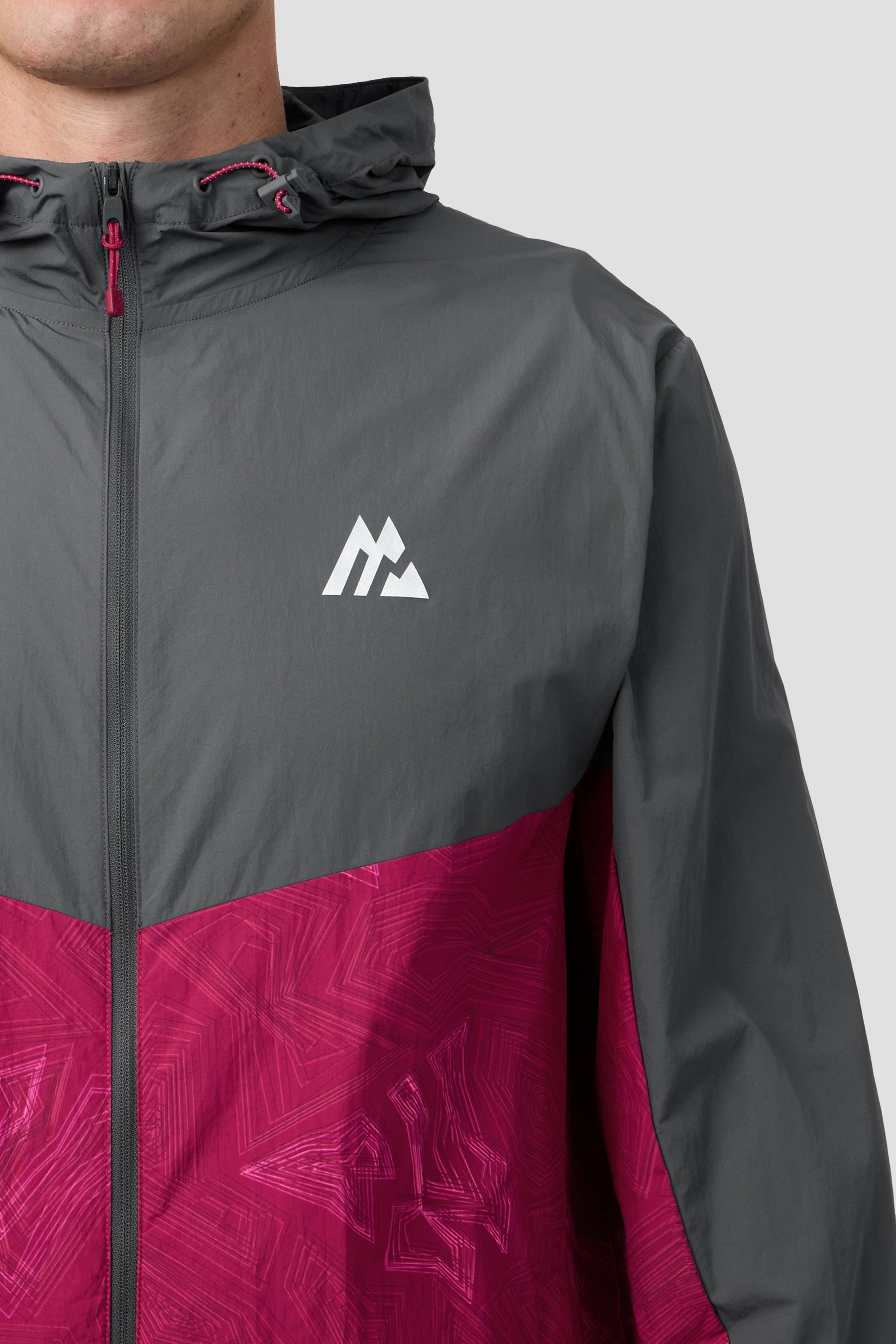 Geo M Print Windbreaker - Slate Grey/Cherry