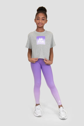 Girls Glow Cotton T-Shirt - Light Smoke Grey Marl/Parma/Royal Purple