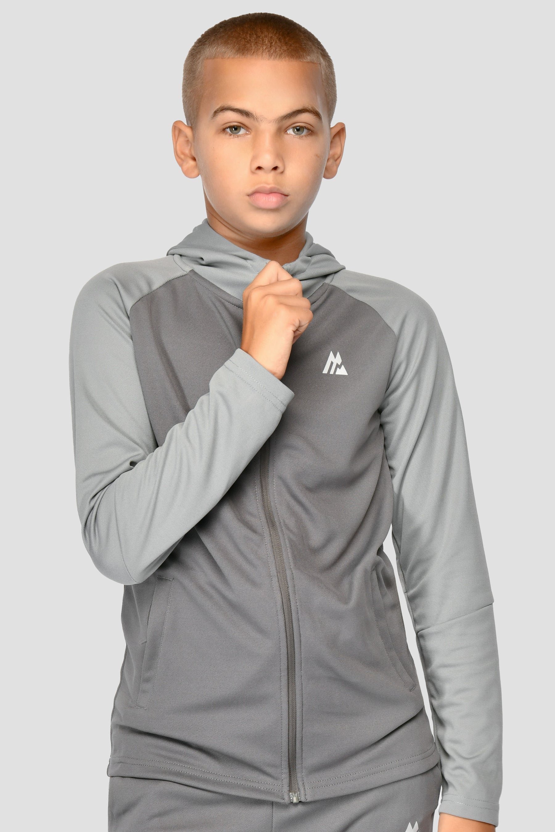 Junior Pace Hooded Tracksuit - Cement Grey/Platinum Grey