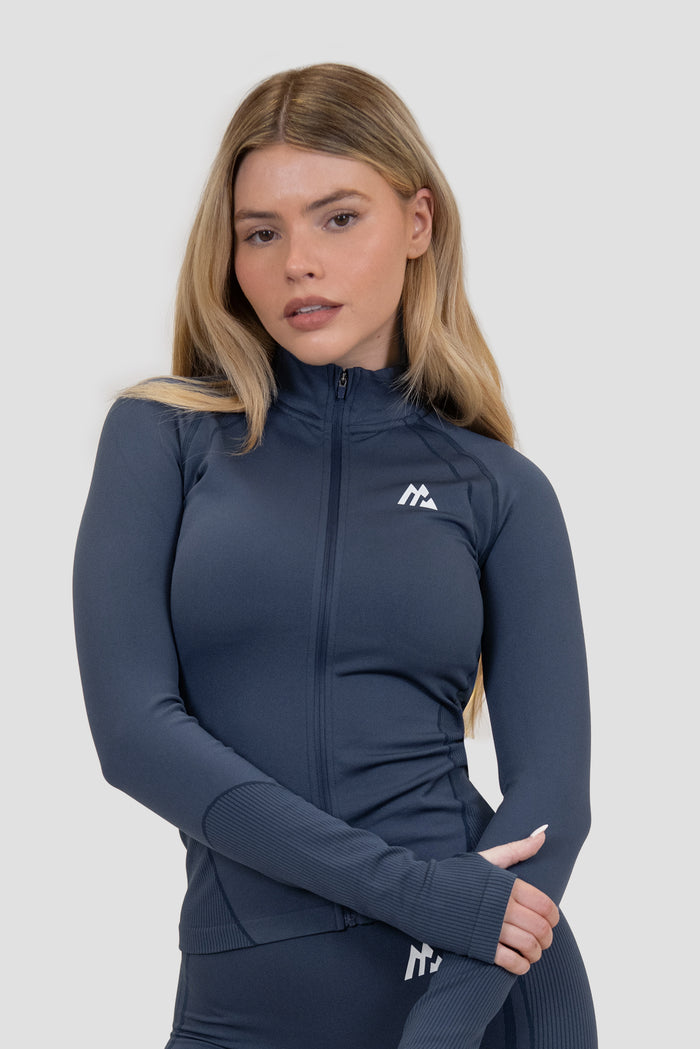 Women's Sculpt Core Seamless Full Zip - Greyed Indigo