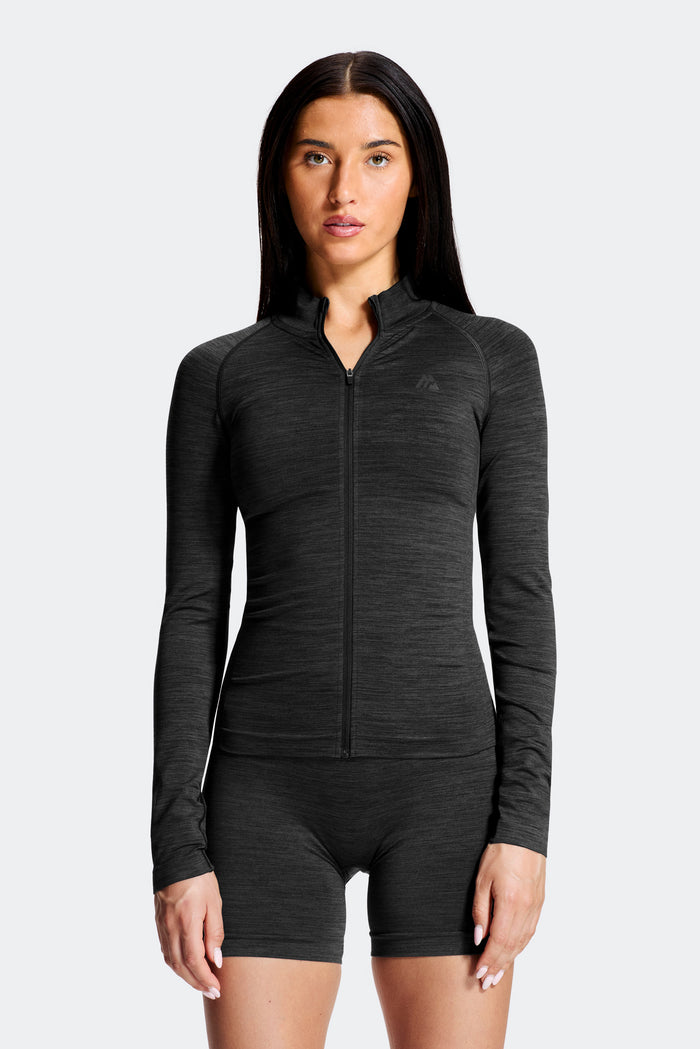 Trail Seamless Full Zip - Black Marl
