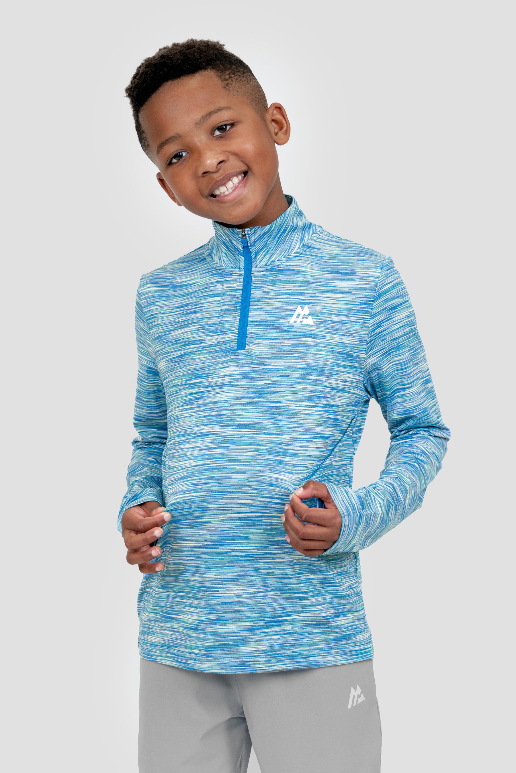 Sudadera Con 1/4 Zip Trail Niños - Azul/Verde/Blanco