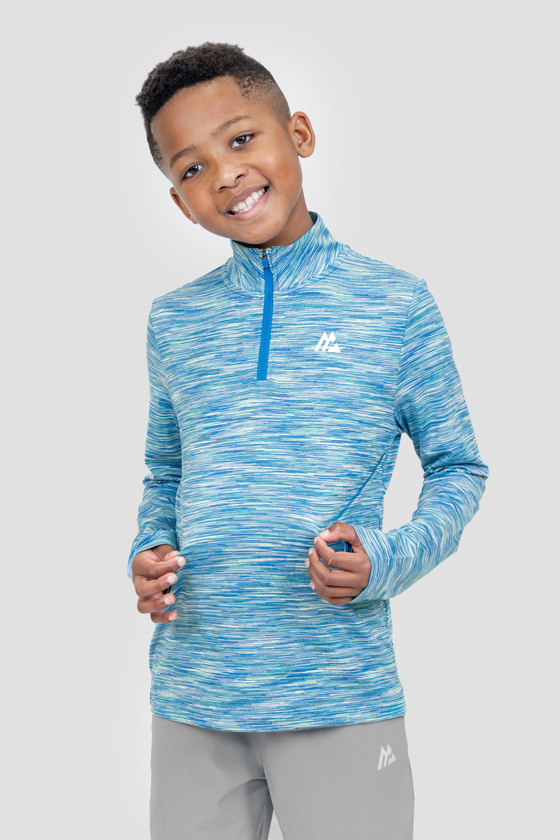 Boys Trail 1/4 Zip - Blue/Green/White