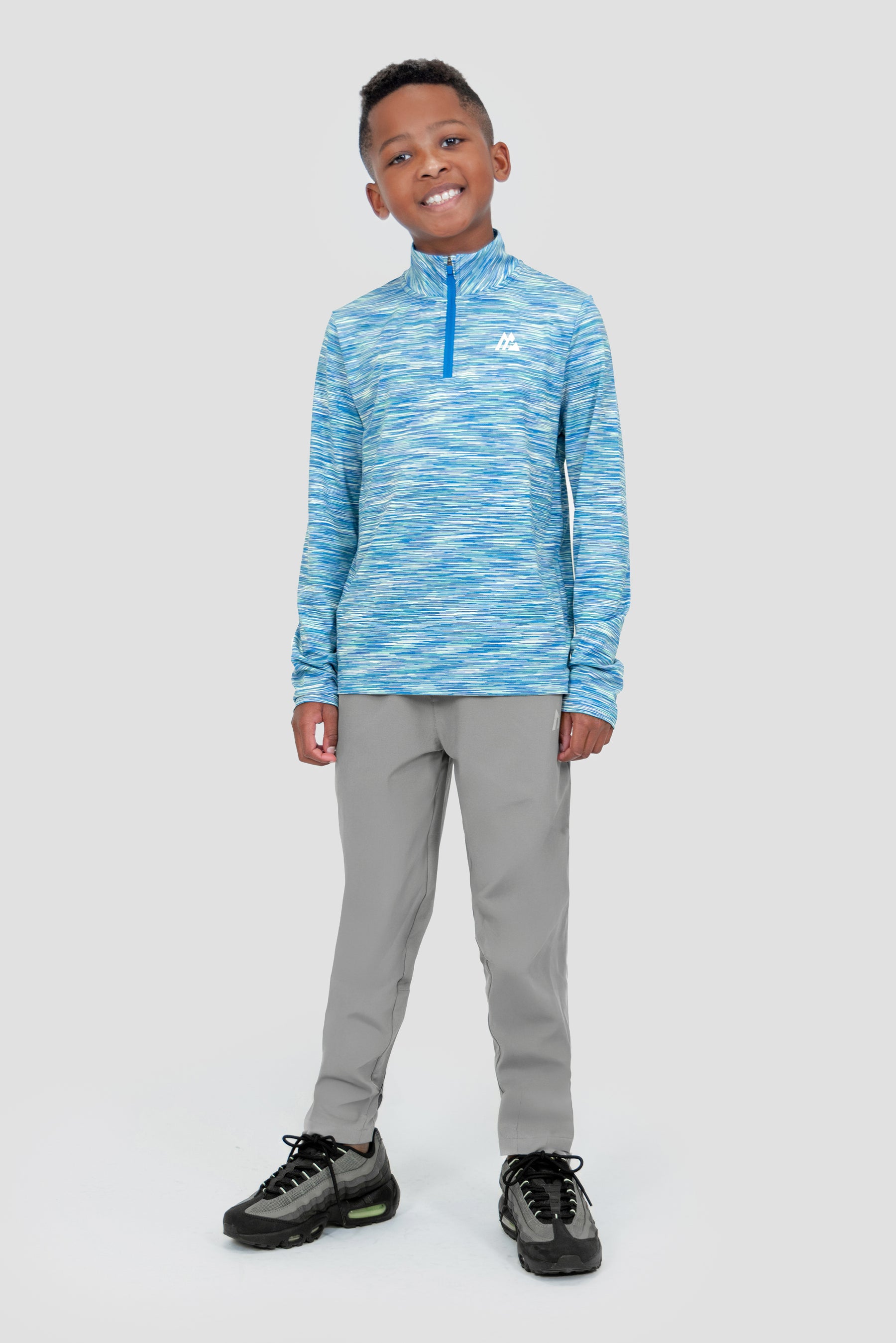 Sudadera Con 1/4 Zip Trail Niños - Azul/Verde/Blanco