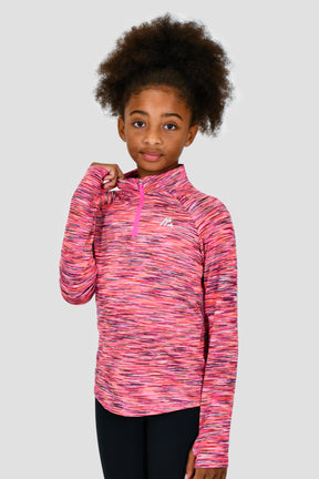 Girls Trail 1/4 Zip - Pink/Orange/Black Multi