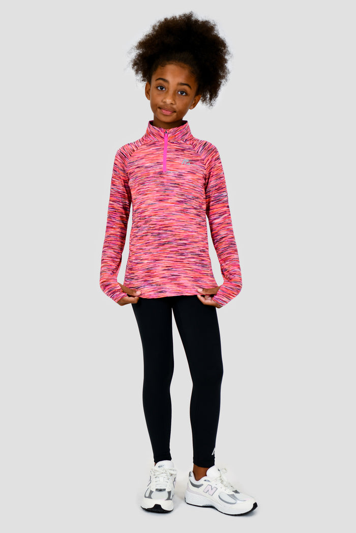 Girls Trail 1/4 Zip - Pink/Orange/Black Multi