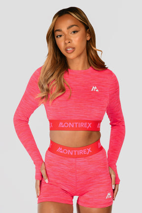 Women's Trail Icon Long Sleeve Crop - Neon Pink/Red