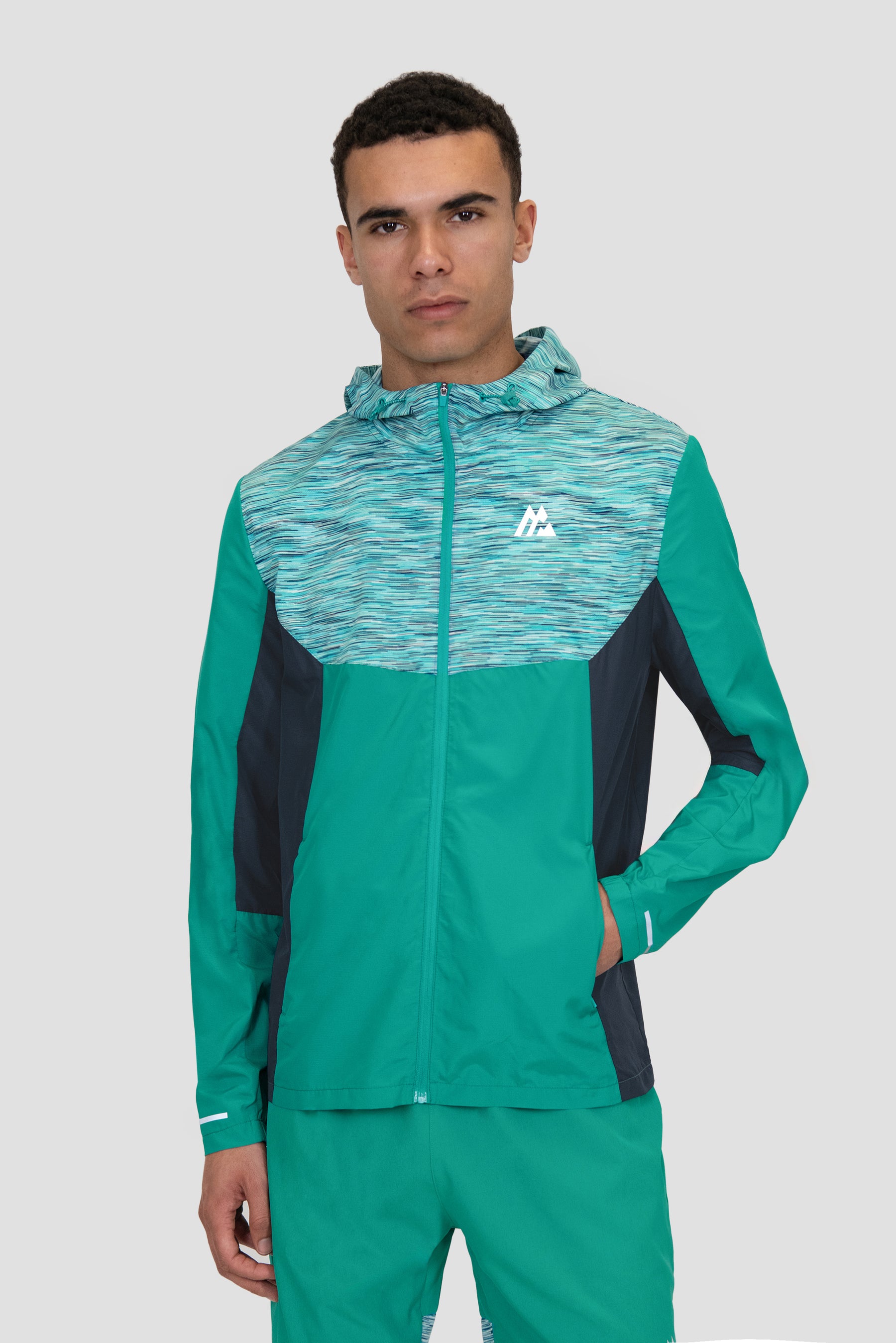 Men's Trail Windbreaker - Teal/Blue/White