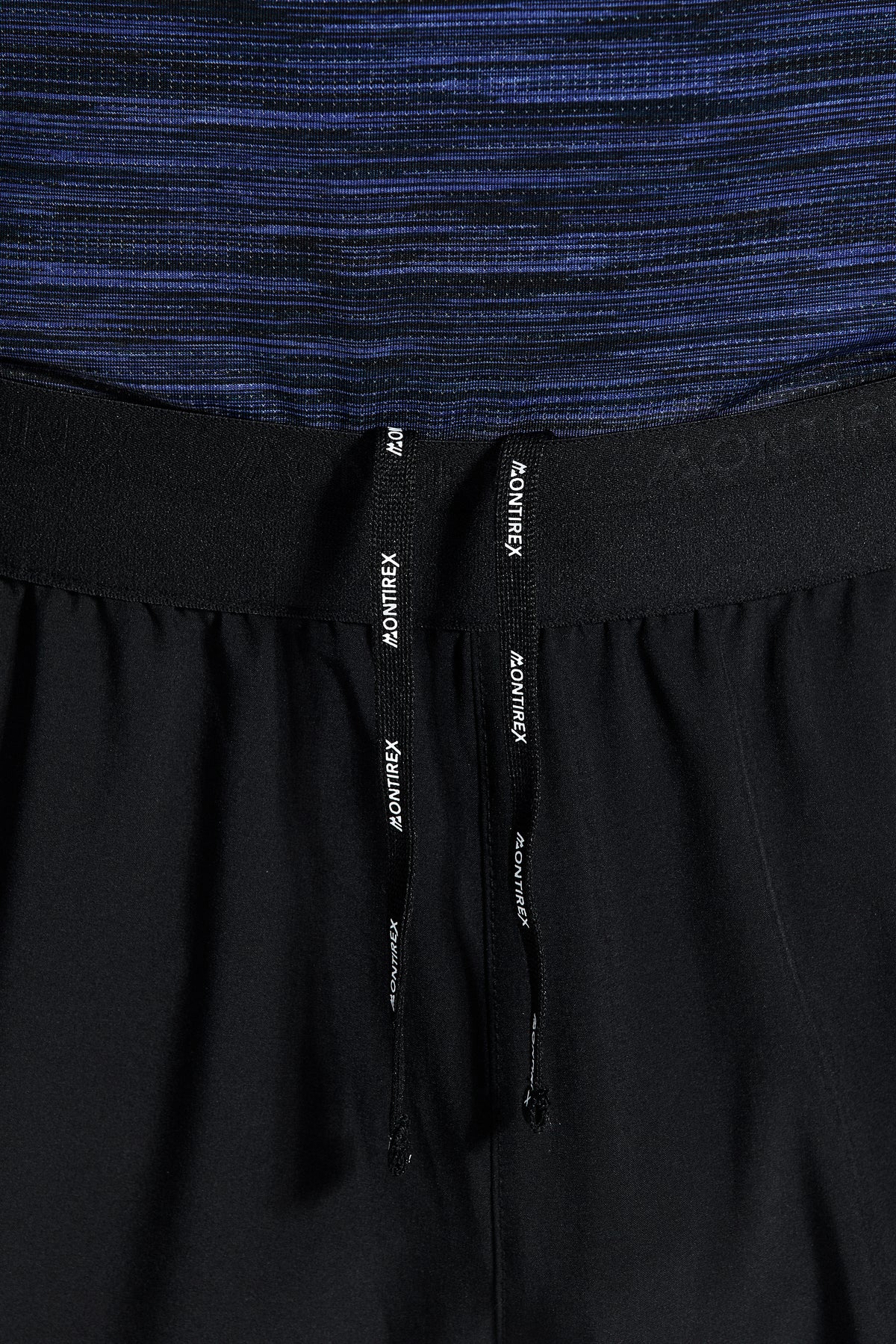 Trail Panel Running Pant - Black/Navy/Blue — Branded elasticated waistband for a secure, comfortable fit.