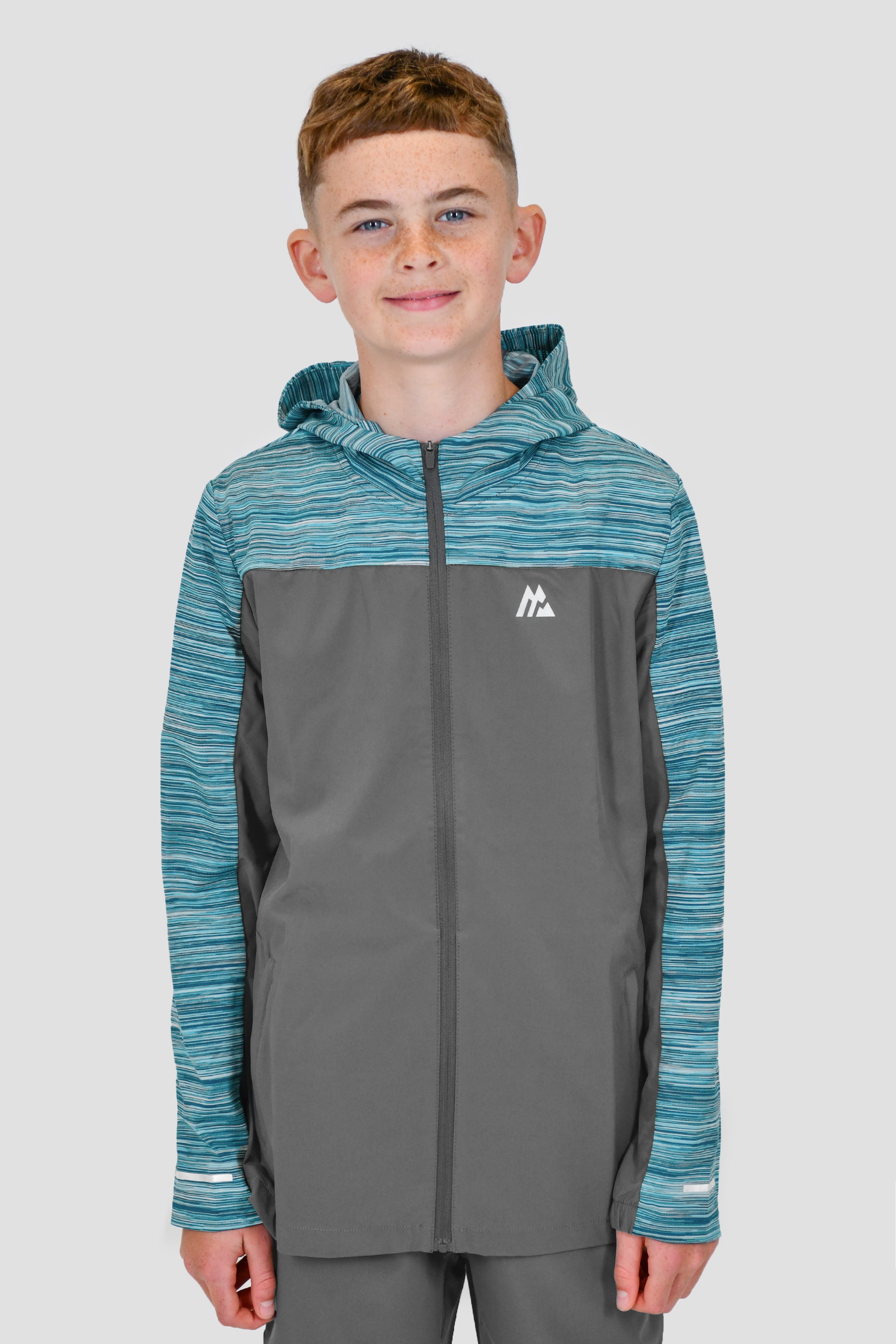 Junior Trail Windbreaker - Grey/Teal Multi