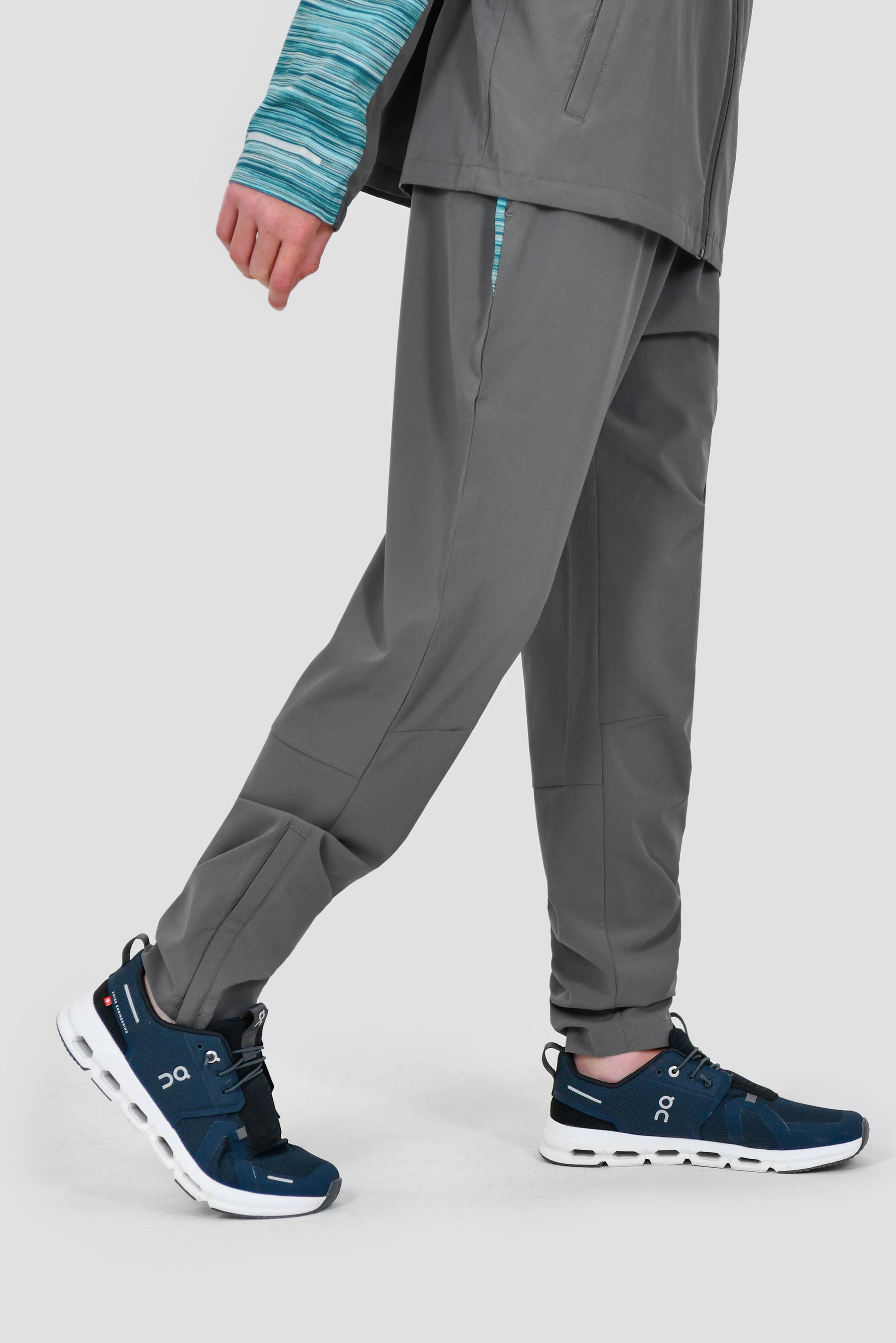 Junior Trail Panel Running Pant - Grey/Teal Multi