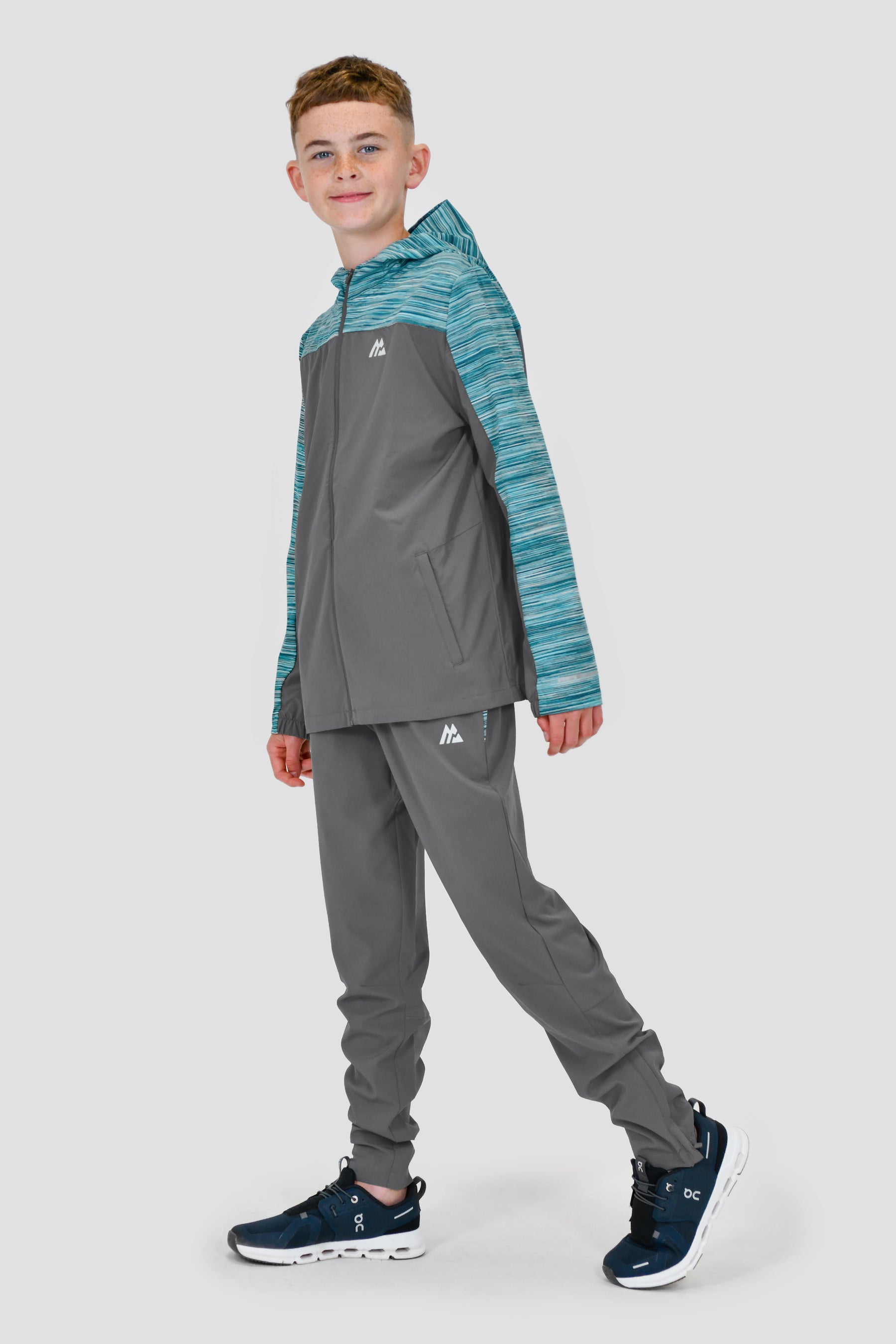 Junior Trail Panel Running Pant - Grey/Teal Multi