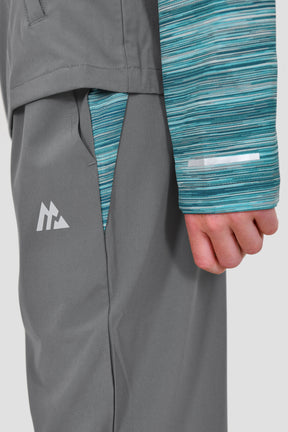 Junior Trail Panel Running Pant - Grey/Teal Multi