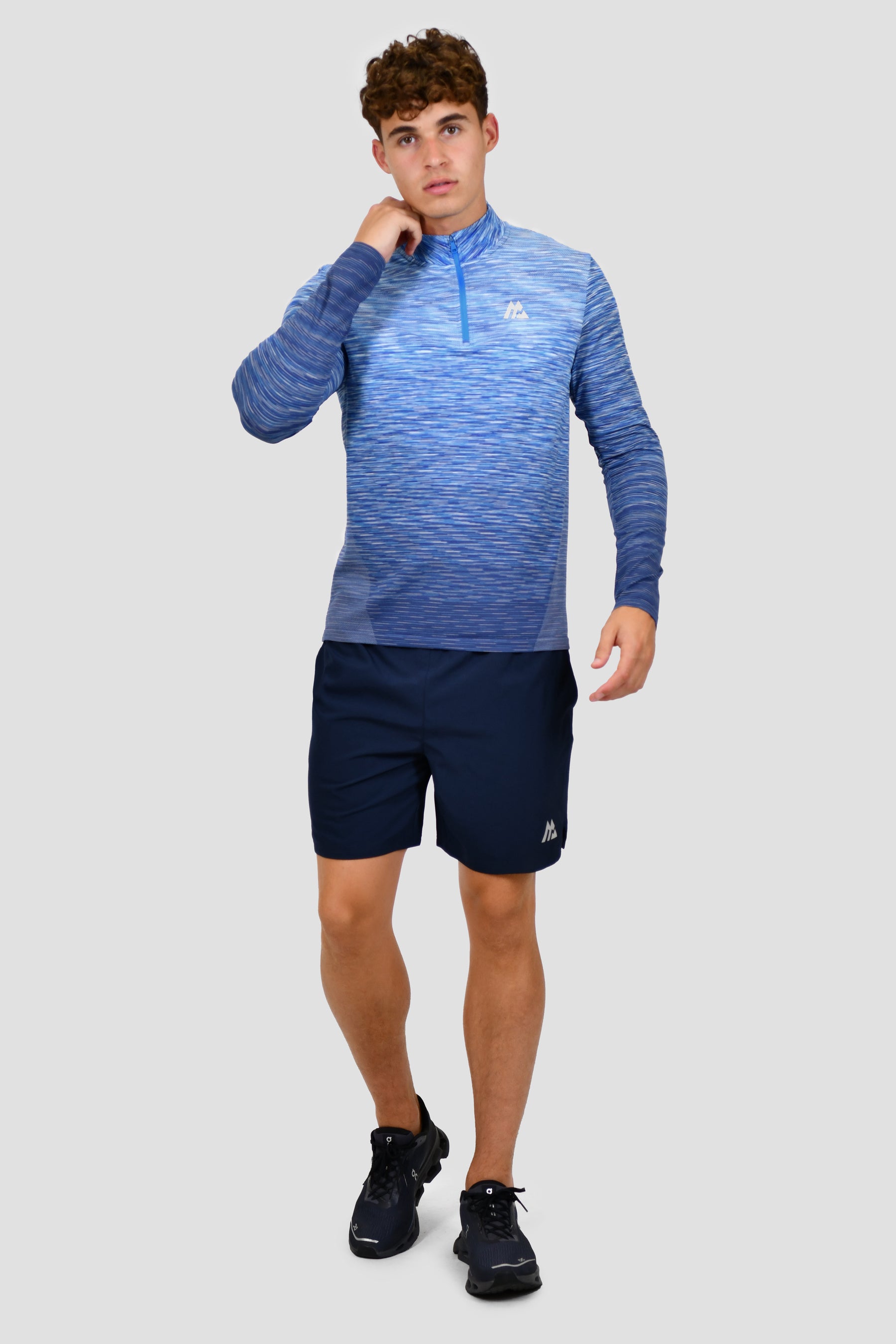 Trail Seamless 1/4 Zip - Midnight Blue/White/Oregon Blue/Caspian/Marine Blue