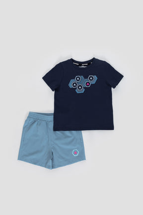 Infant Multi Hex T-Shirt/Short Set - Midnight Blue/Slate Blue