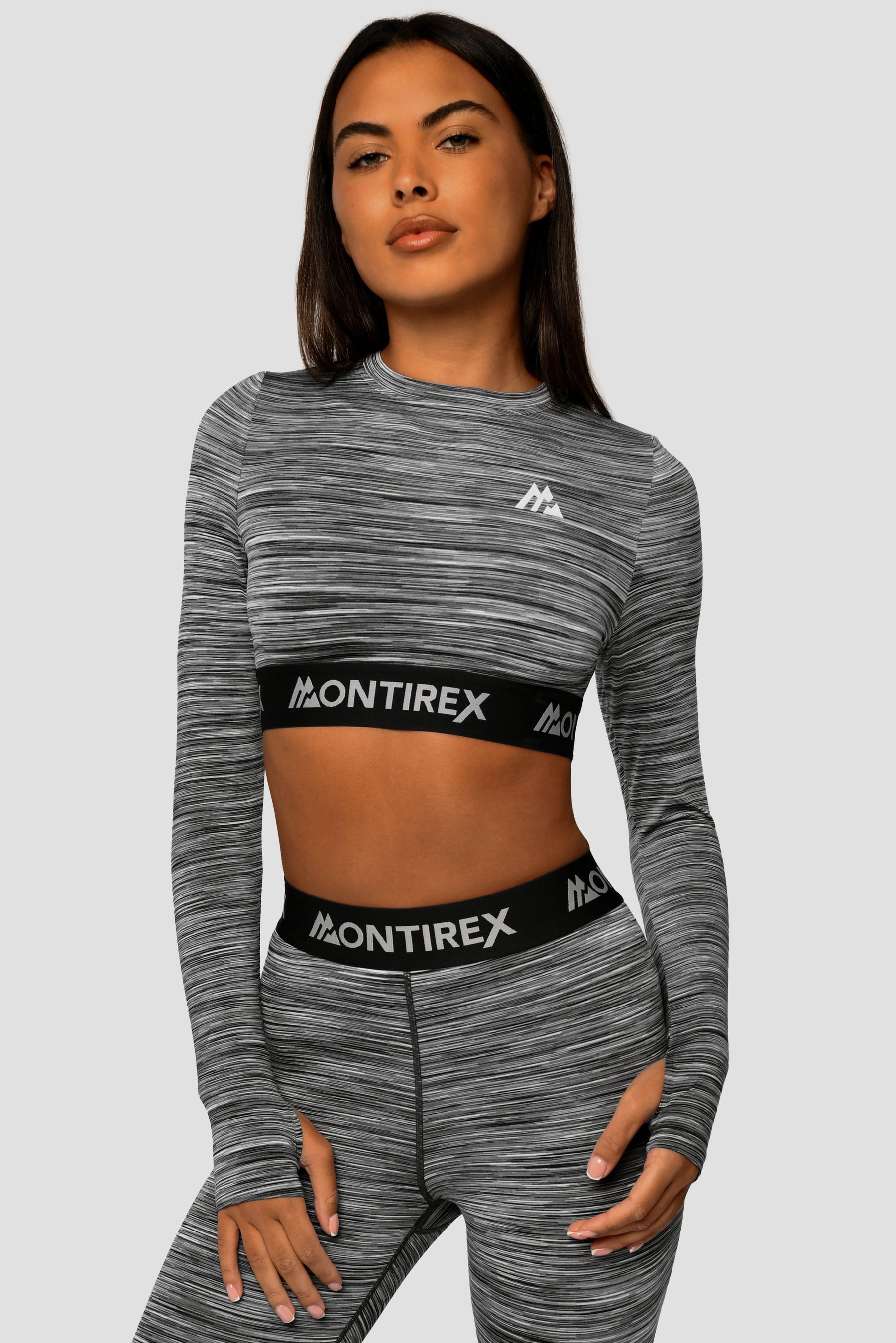 Women's Trail Icon Long Sleeve Crop - Black/Grey Multi