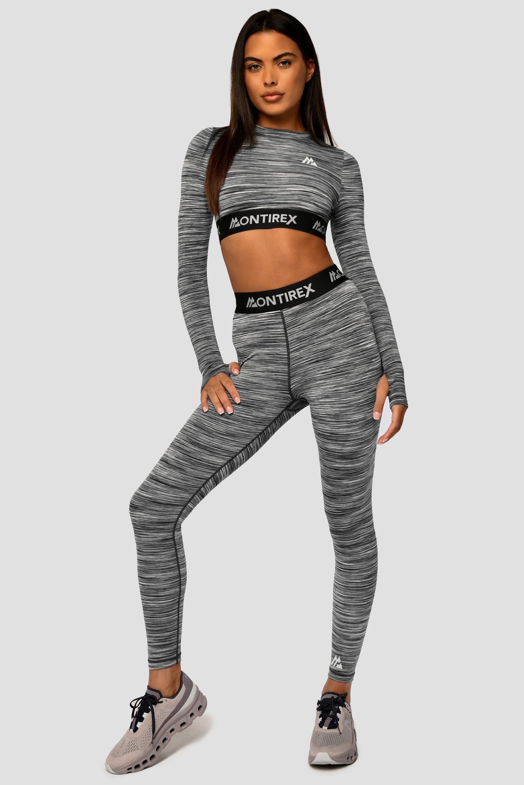 Women's Trail Icon Long Sleeve Crop - Black/Grey Multi