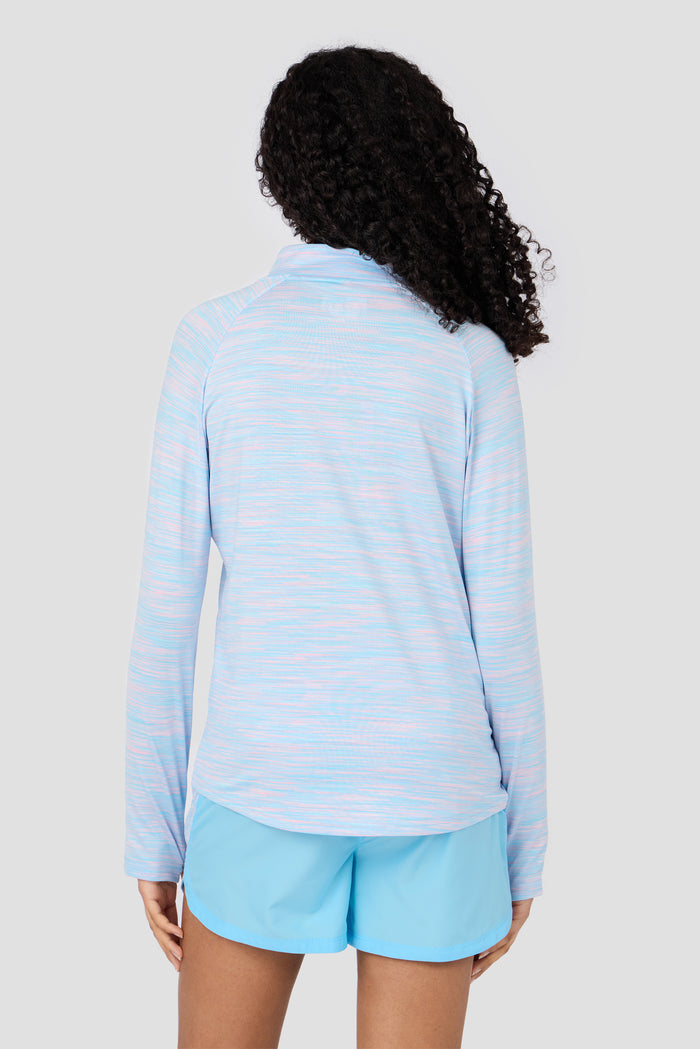 Girls Trail 1/4 Zip - Light Blue/Pink