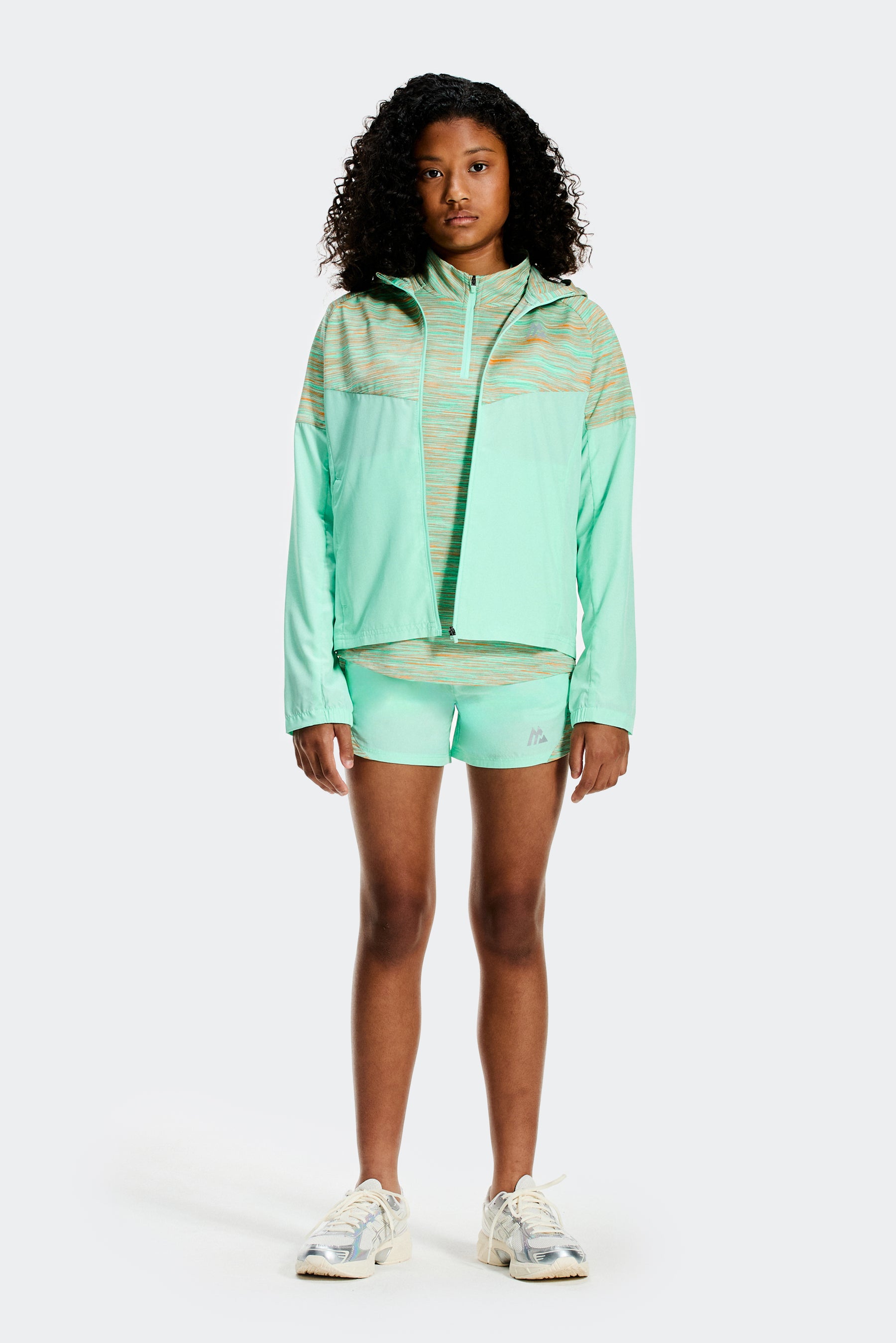 Girls Trail 1/4 Zip - Green/Teal/Peach