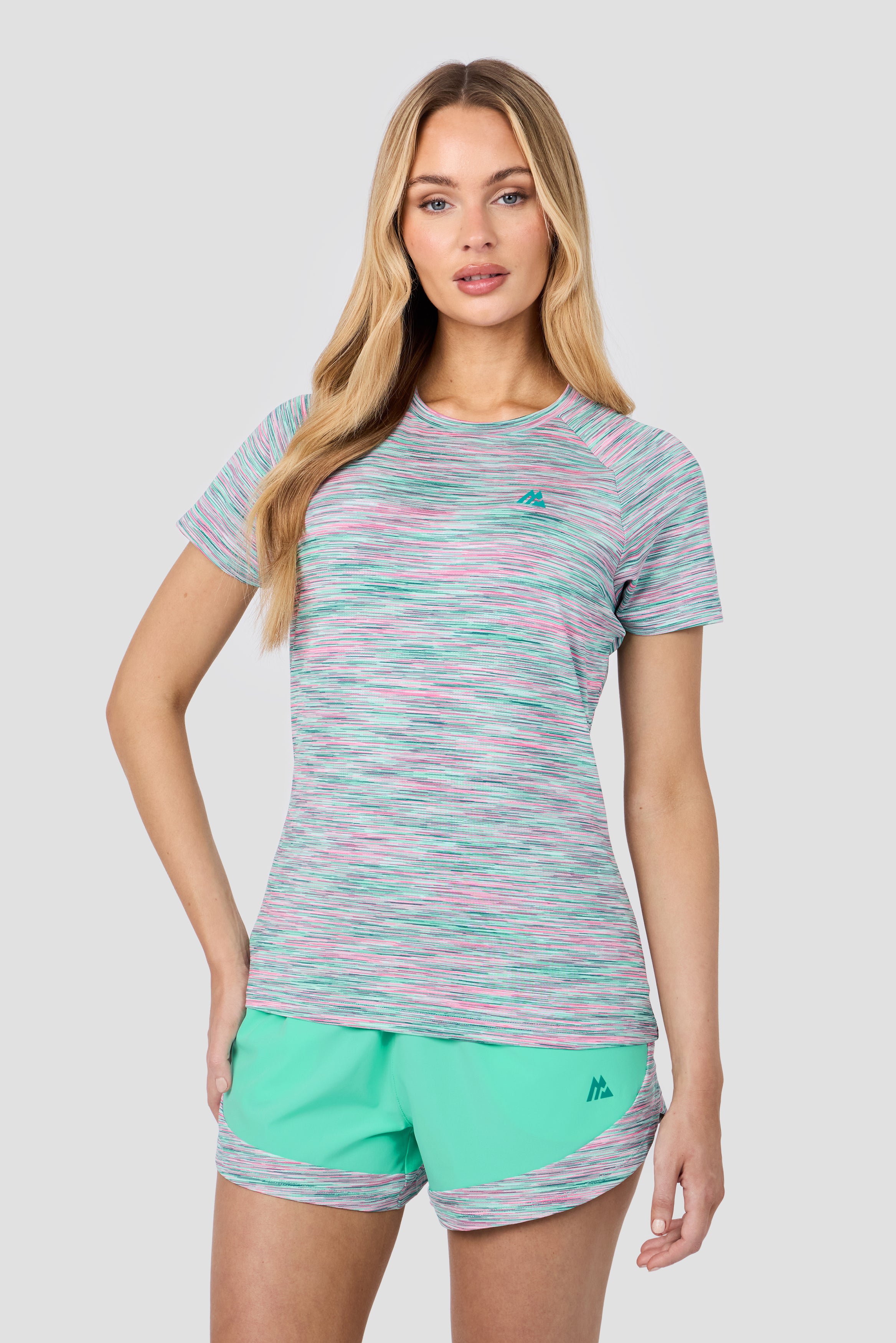 Montirex Women's Trail 1/4 Zip Sportswear Gymwear - Teal/Pink/White