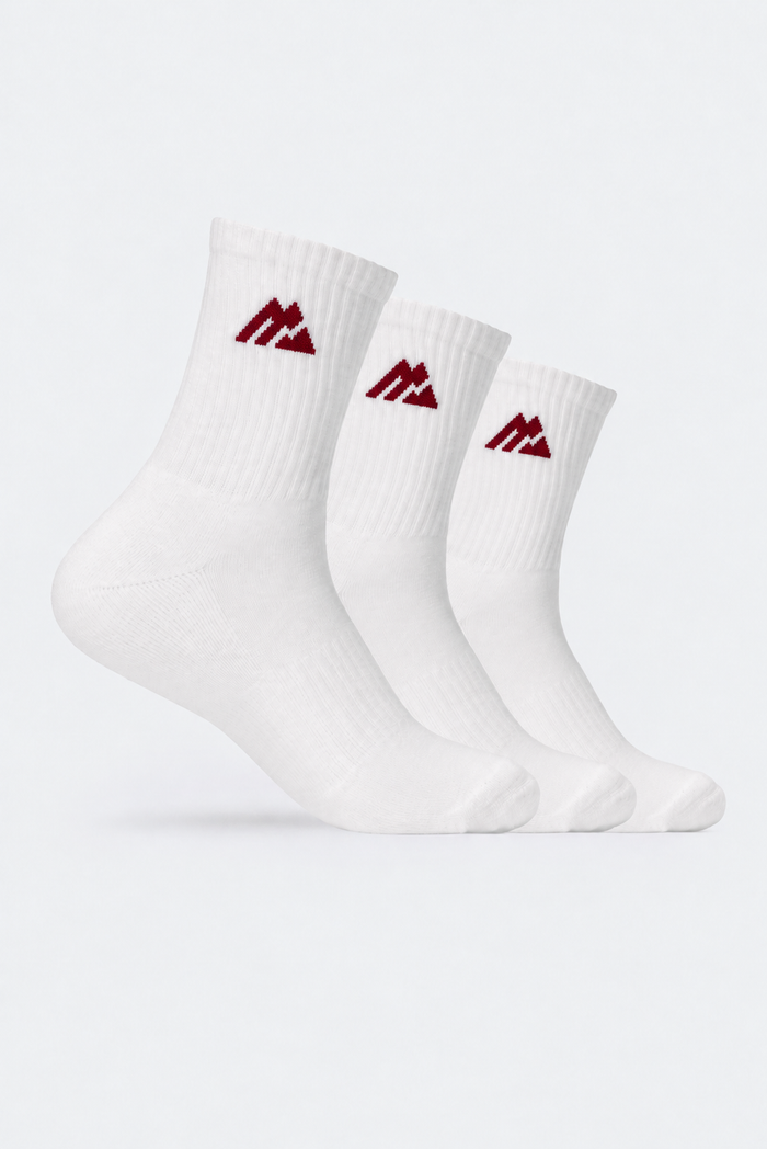 Women's Crew Sock 3 Pack - White/Merlot