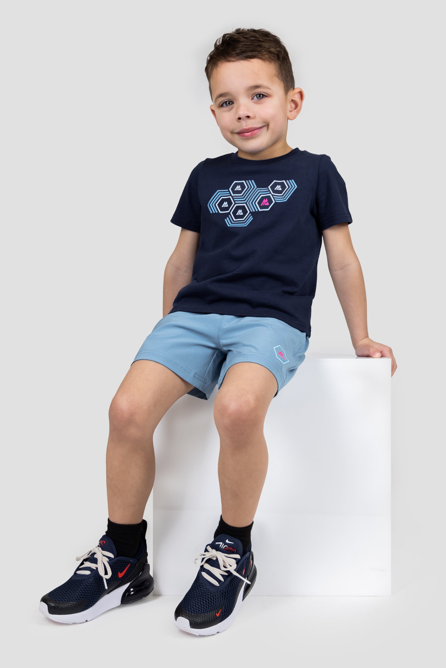 Infant Multi Hex T-Shirt/Short Set - Midnight Blue/Slate Blue