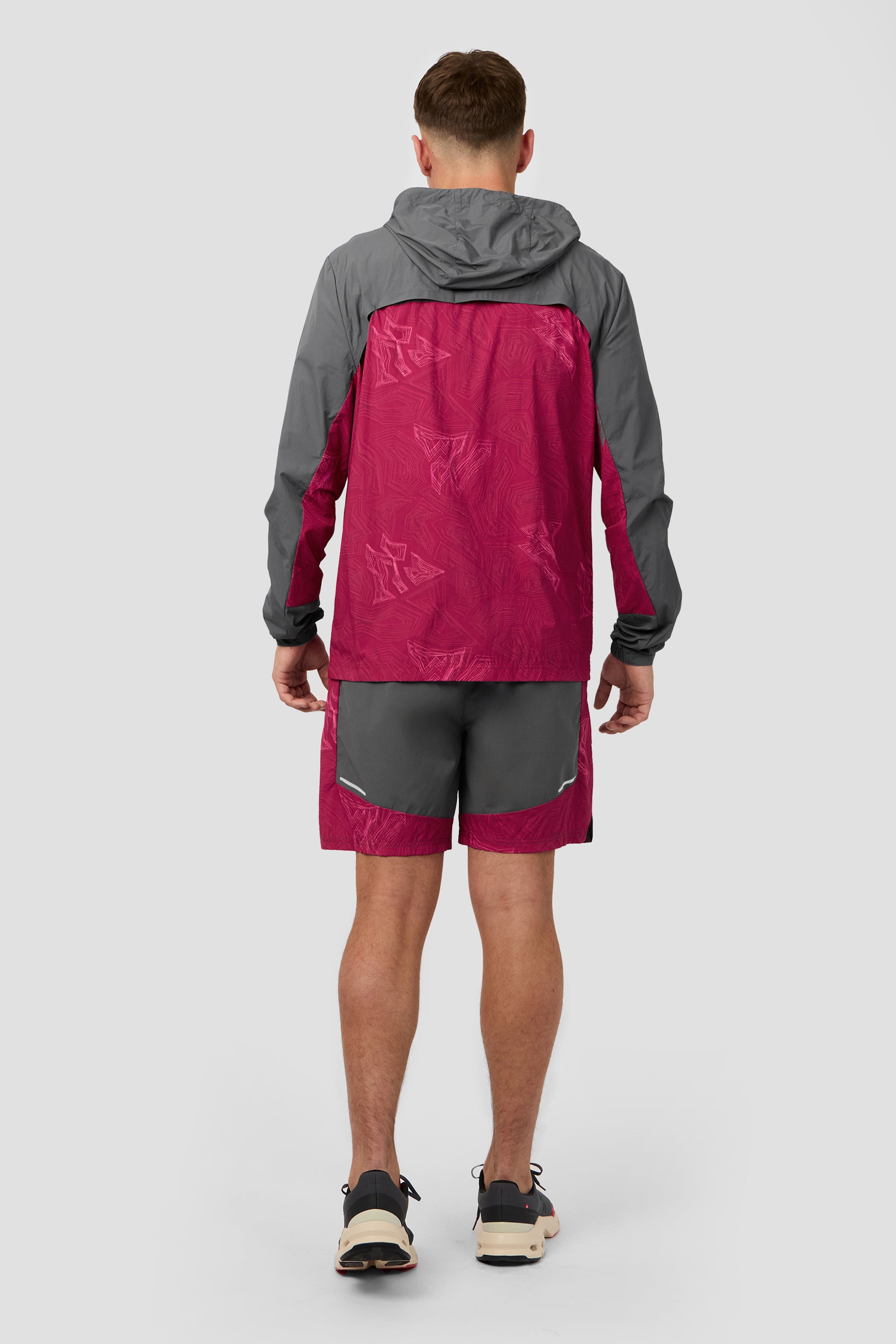 Geo M Print Windbreaker - Slate Grey/Cherry