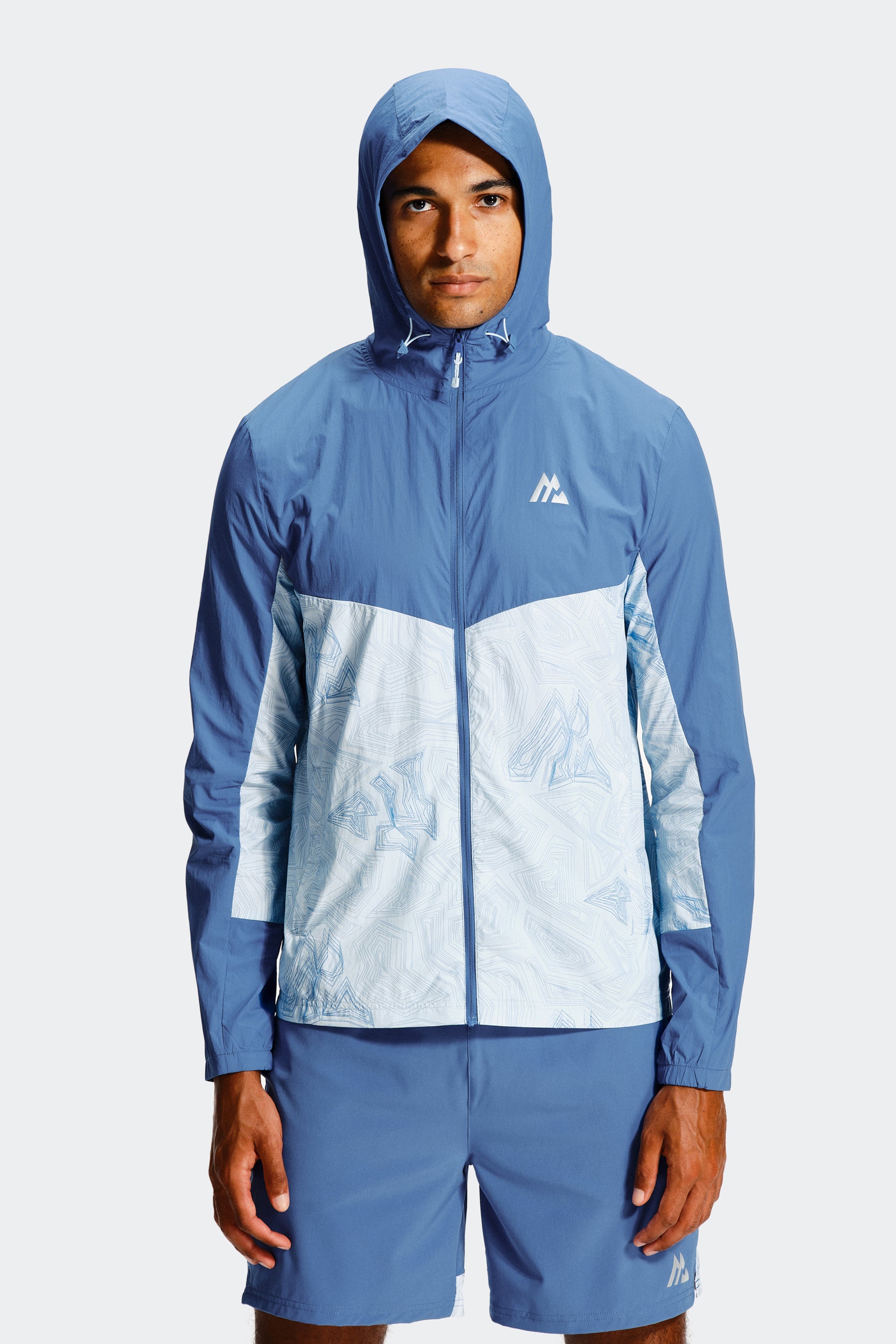 Geo M Print Windbreaker - Charcoal Blue/Summer Mist