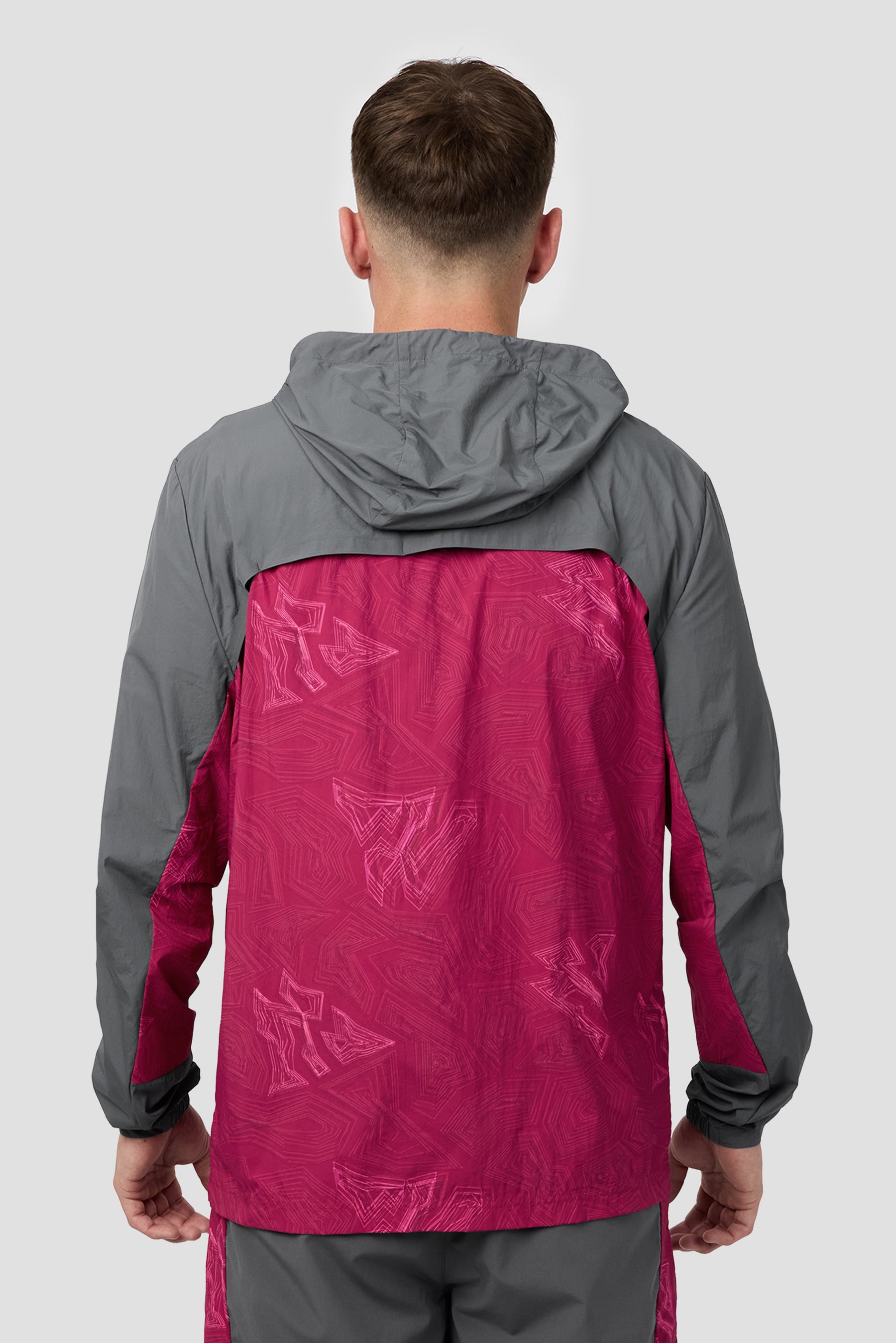 Geo M Print Windbreaker - Slate Grey/Cherry