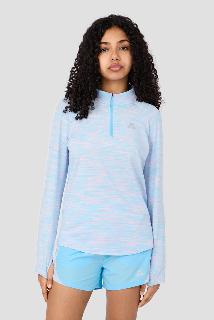 Girls Trail 1/4 Zip - Light Blue/Pink