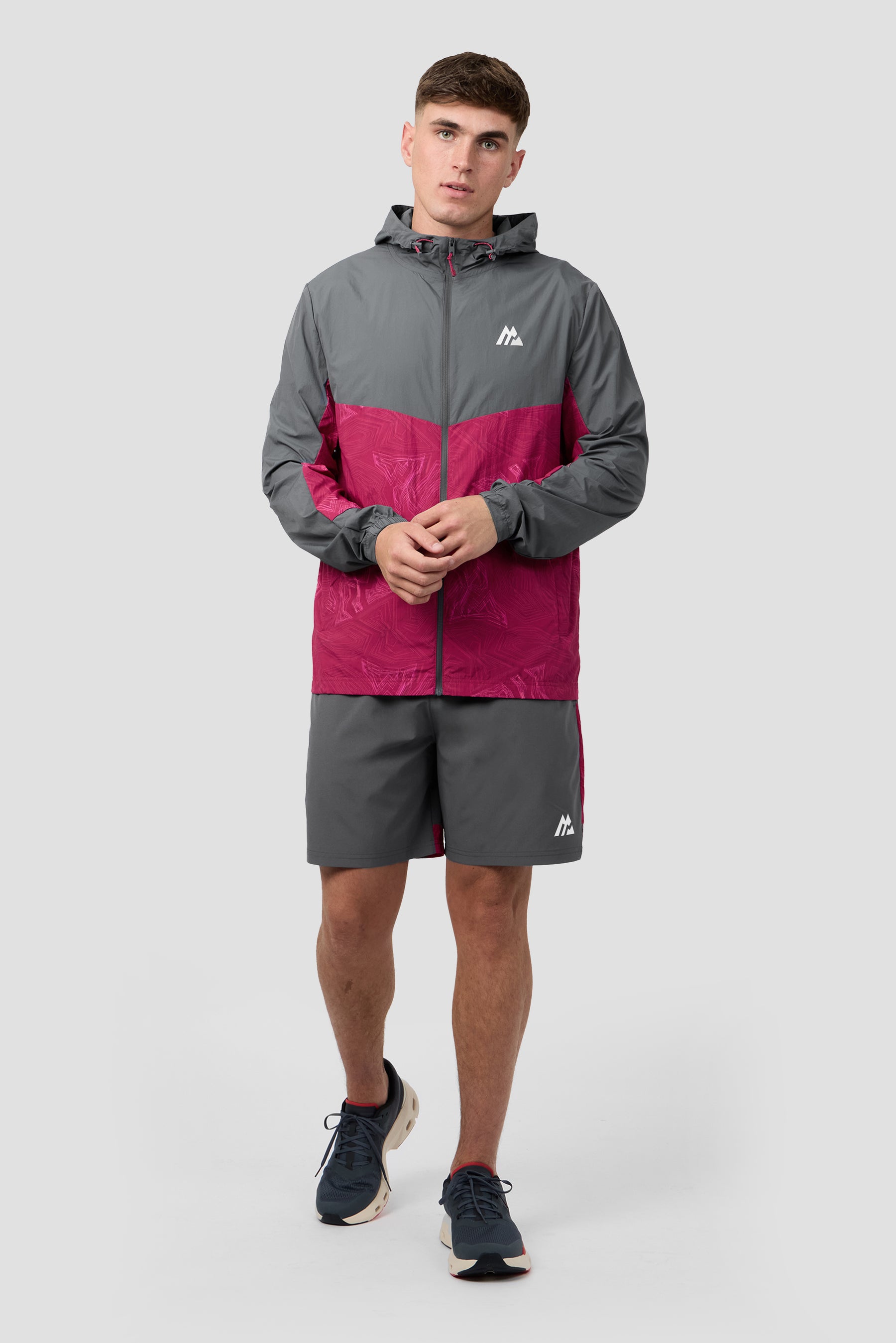 Geo M Print Windbreaker - Slate Grey/Cherry