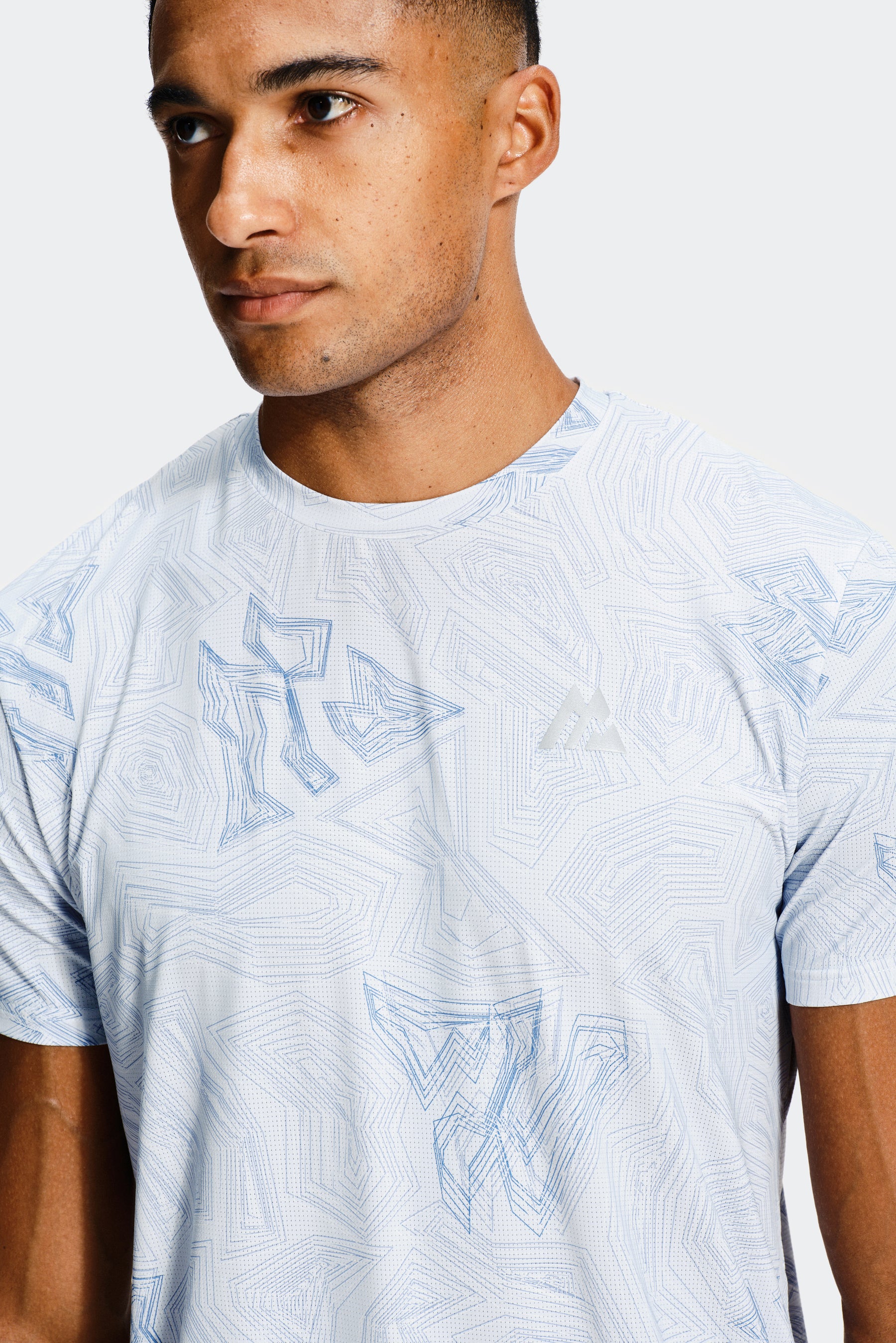 Geo M Print T-Shirt - Summer Mist/Charcoal Blue