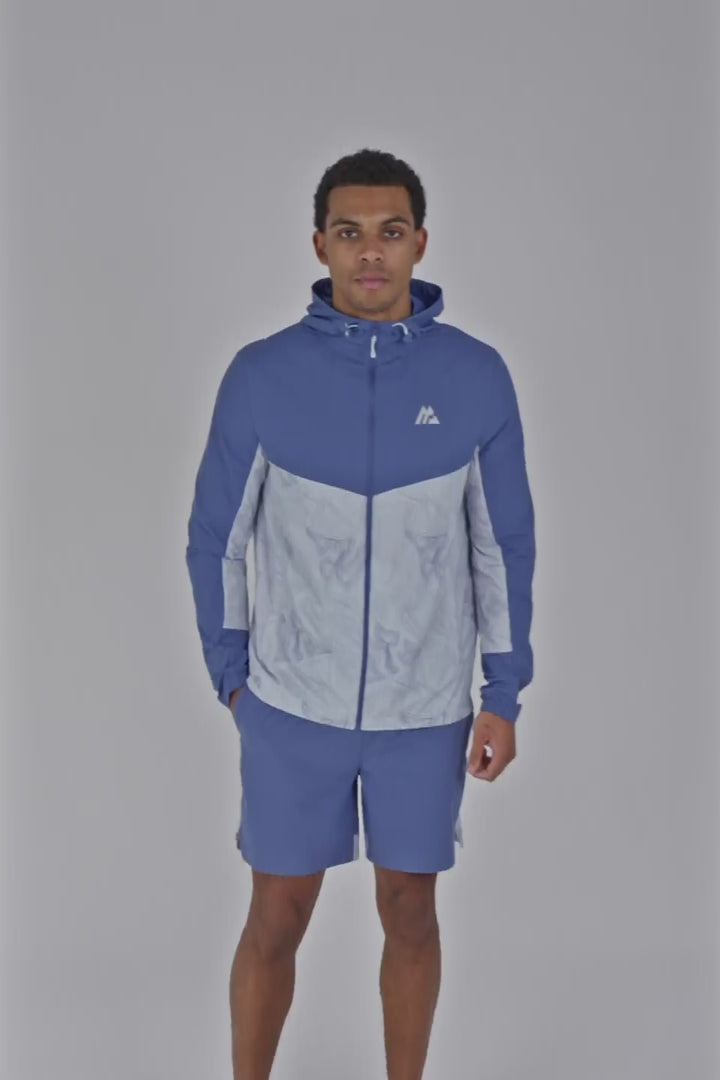 Geo M Print Windbreaker - Charcoal Blue/Summer Mist