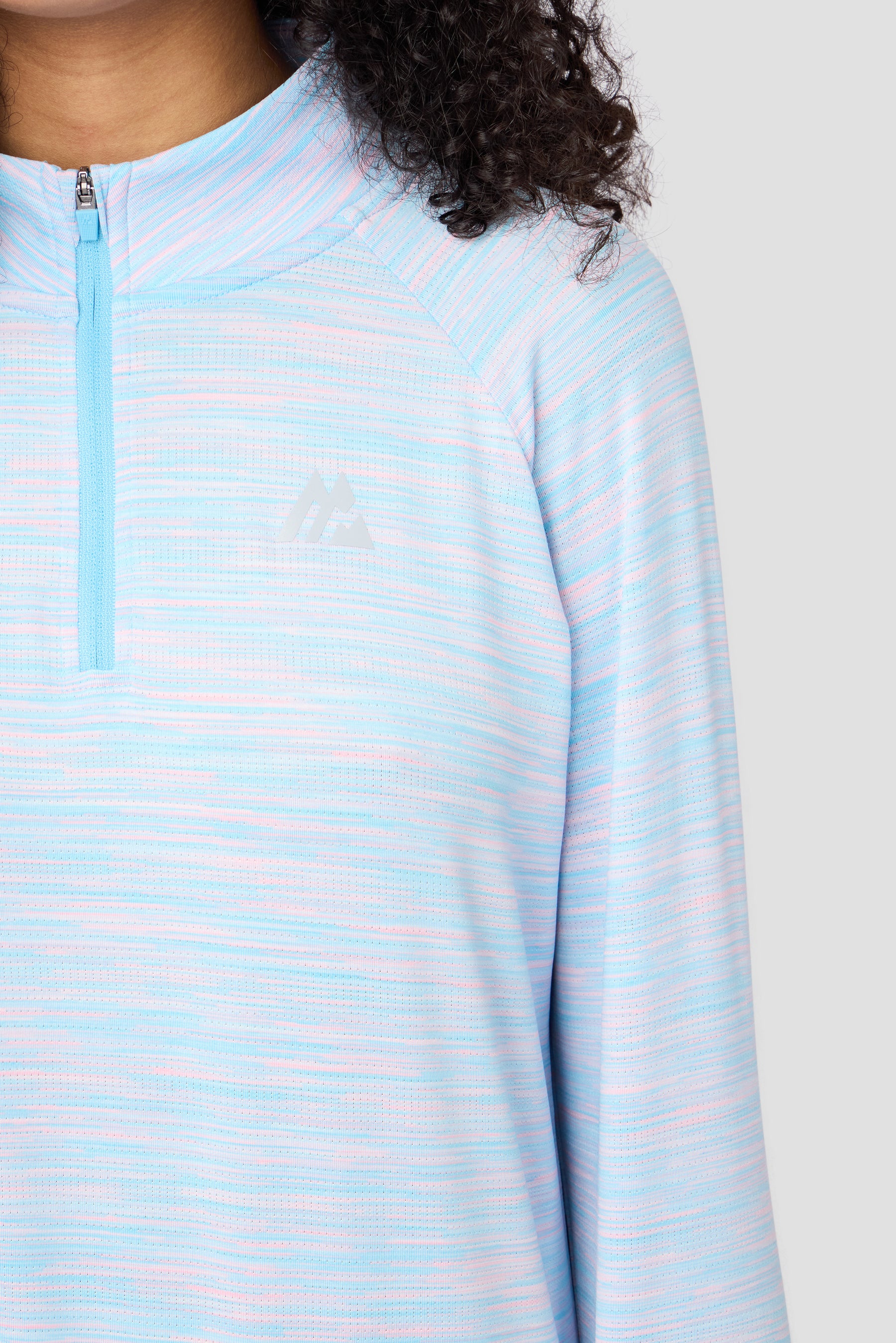 Girls Trail 1/4 Zip - Light Blue/Pink