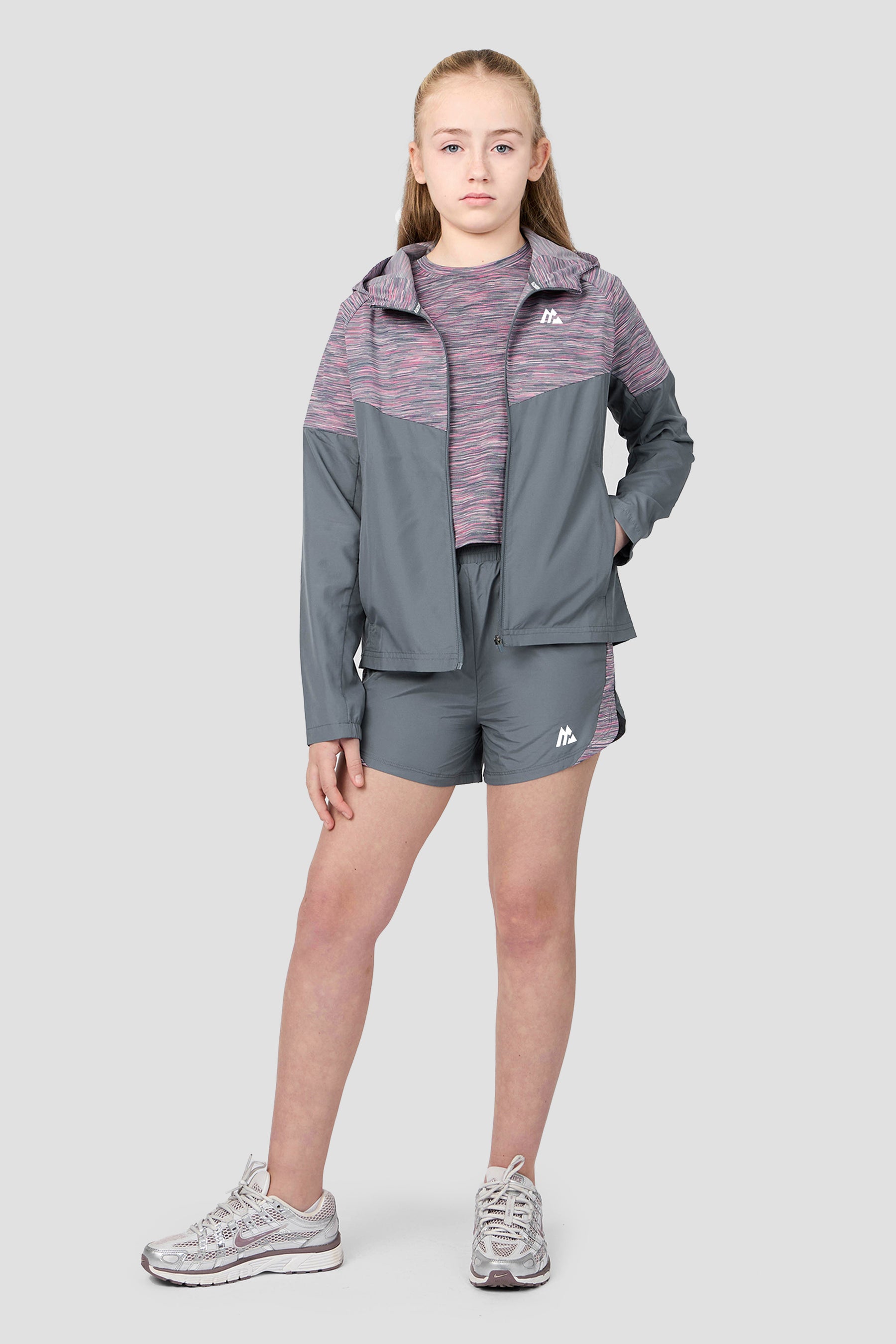 Girls Trail Windbreaker - Grey Multi/Pink