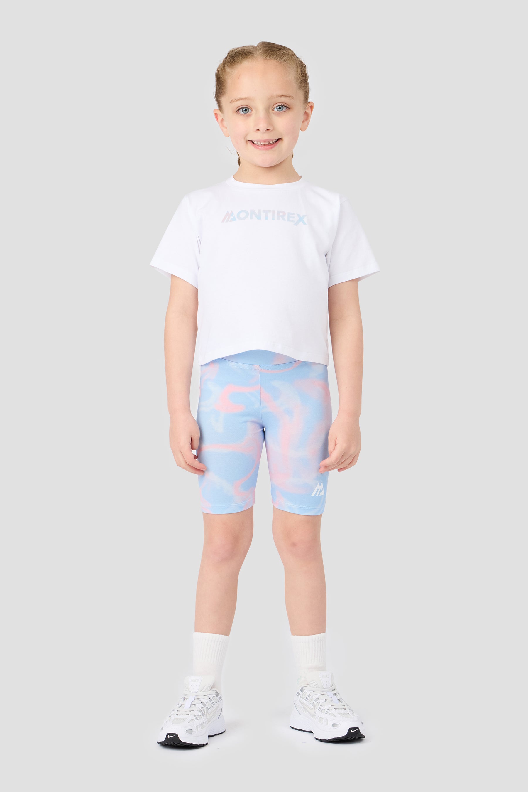 Infant Girls Swirl T-Shirt/Cycling Short Set - White/Misty Blue